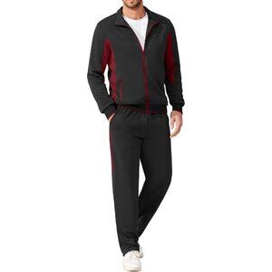 Men's Tracksuits 2 Piece Athletic Track Suit Jogging Running Sweatsuit Black Red